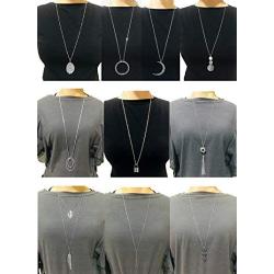 Ofeiyaa 10Pcs Long Pendant Necklace Simple Moon Bar Three Triangle Tassel Lock Sweater Y Shape Punk Chain Choker Necklace for Women Men Gold Silver Tone