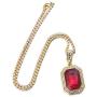 Halukakah Gold Chain for Men Iced Out,18k Real Gold Plated Ruby Pendant Necklace,Full Cz Lab Diamonds Prong Set,with Rope Chain 24''/Tennis Chain 20'',Free Giftbox