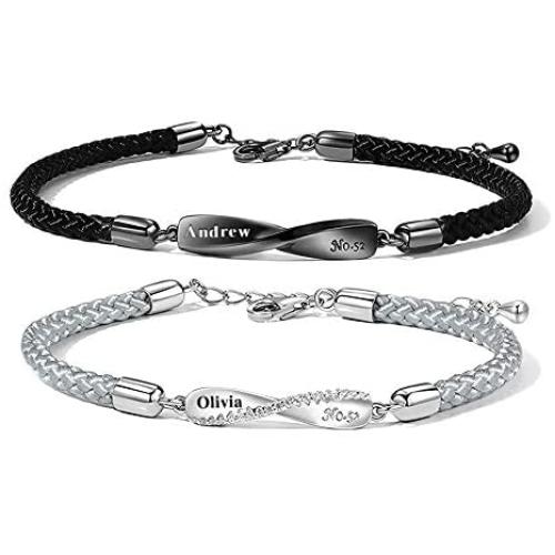Custom Magnetic Couples Bracelets for Women Men, Promise Rope Name Bracelets Personalized Jewelry for Couples BBF