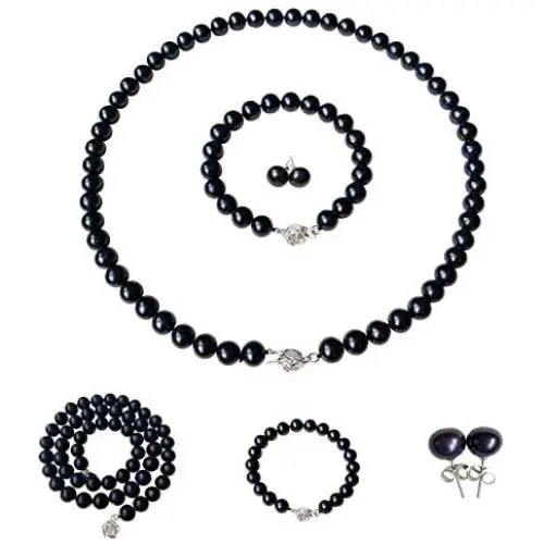 Pearl Romance II Round Pearl II Black Pearl Necklace Bracelet & Earrings Set for Women 3 Piece Set Strand Stud Earring Pearl Jewelry Christmas Genuine Cultured Freshwater Pearl Romance II Round Pearl II Black Pearl Necklace Bracelet & Earrings Set for Women 3 Piece Set Strand Stud Earring Pearl Jewelry Christmas Genuine Cultured Freshwater