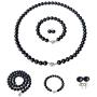 Pearl Romance II Round Pearl II Black Pearl Necklace Bracelet & Earrings Set for Women 3 Piece Set Strand Stud Earring Pearl Jewelry Christmas Genuine Cultured Freshwater