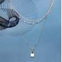 YOOE Multilayer Silver Lock Necklace Punk Metal Lock 3-layer Choker Necklace Geometric Lock Type Clavicle Egirl Y Necklace for Women Girl