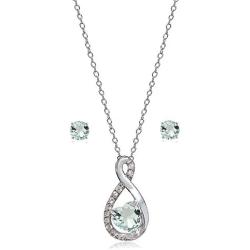 Lovve Sterling Silver Gemstone & White Topaz Infinity Heart Necklace Earrings Set