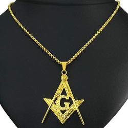 Ahappy-18k Gold Filled Sculpture Freemasonry Masonic Mason Pendant Chain Necklace N275 50 60 70 80cm