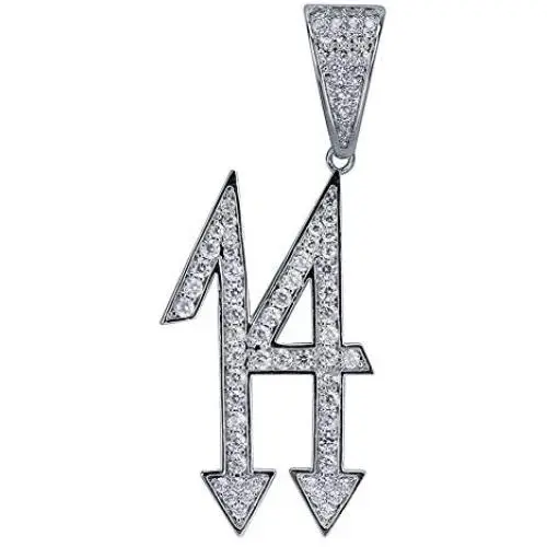 JINAO Micropave Simulated Diamond Iced Out 14 Pendant Necklace with 24 Stainless Steel Rope Chain JINAO Micropave Simulated Diamond Iced Out 14 Pendant Necklace with 24 Stainless Steel Rope Chain