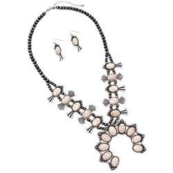 Rosemarie & Jubalee Womens Statement Western Howlite Squash Blossom Necklace Earrings Set, 27''-30'' with 3'' Extension