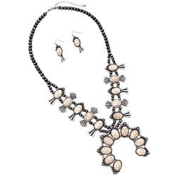 Rosemarie & Jubalee Womens Statement Western Howlite Squash Blossom Necklace Earrings Set, 27''-30'' with 3'' Extension