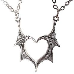 Charm Matching Demon Dragon Wing Love Heart Pendant Necklace Wing Necklace for Women Men Couple Family Friendship Necklace Jewelry