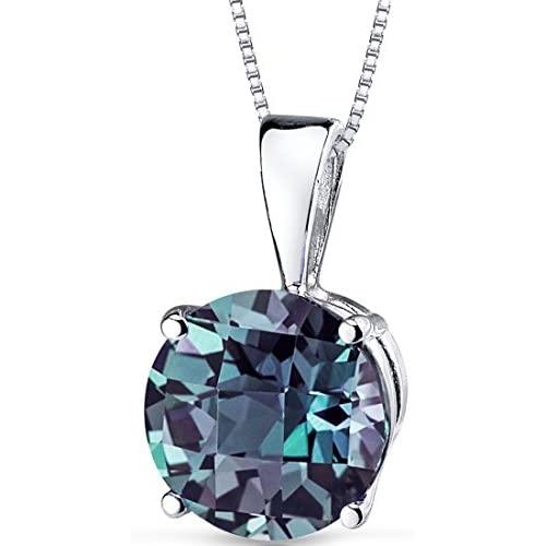 14 Karat White Gold Round Cut 2.35 Carats Created Alexandrite Pendant