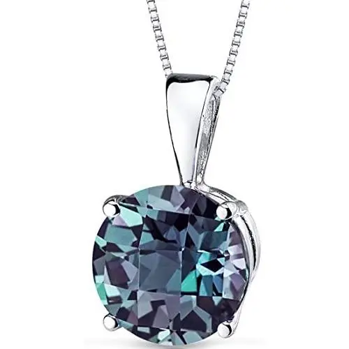 14 Karat White Gold Round Cut 2.35 Carats Created Alexandrite Pendant 14 Karat White Gold Round Cut 2.35 Carats Created Alexandrite Pendant
