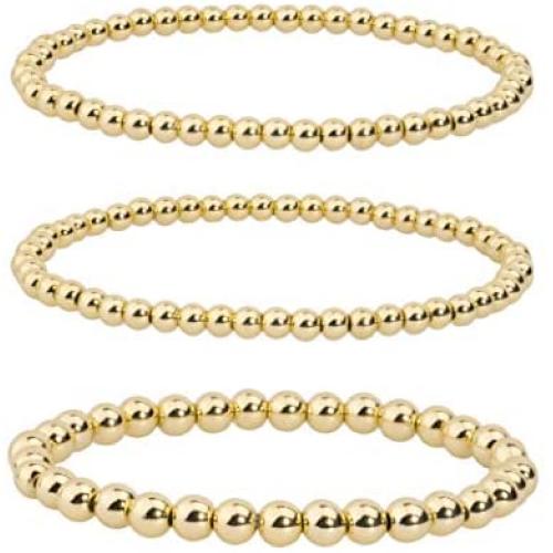 MUYASEA 14K Real Gold Plated Bead Stack Adjustable Charm Bracelets for Women Men