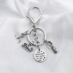 FUSTMW Runner Gifts Marathon Gift Runner Keychain Marathon Jewelry Running Gifts She Believed She Could 13.1 26.2 Keychain Marathon Gift for Her
