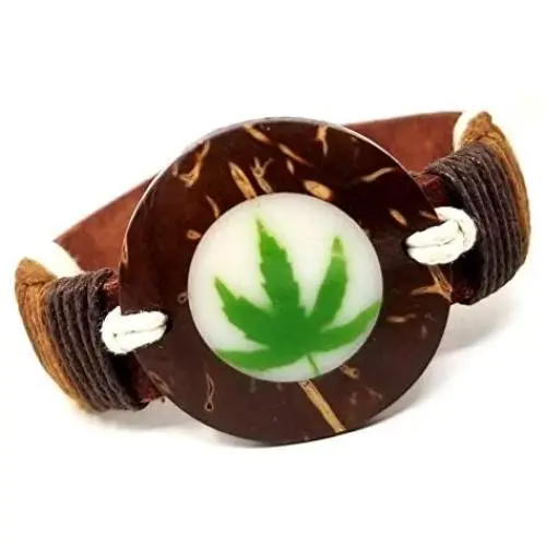 Rasta Leather Bracelet - Handmade Rastafari Bracelet - Marijuana Pot Leaf Bracelet Leaf Bracelet
