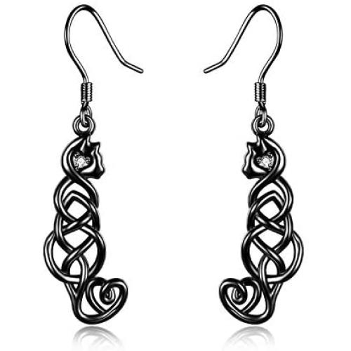 Sterling Silver Horse/Cat Earrings Irish Celtic Knot Cat/Horse Dangle Drop Earrings Good Luck Cat/Horse Jewelry Gifts For Women