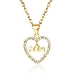 Jewenova Birth Year Number Necklace for Women 14K Gold Plating CZ Heart Pendant Necklace 1990-2010 Birthday Jewelry