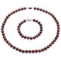 JYX Pearl Necklace Set Coffee Freshwater Pearl Necklace and Bracelet Set 8-9mm Flat Round