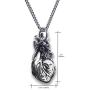 Pearlina Anatomical Heart Necklace Man or Woman 3D Pendant Oxidized Antique-Finish Stainless Steel, 24''