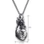 Pearlina Anatomical Heart Necklace Man or Woman 3D Pendant Oxidized Antique-Finish Stainless Steel, 24''