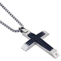 Mens Stainless Steel Natural Diamond Accent Cross Pendant (0.03 carats, H-I I3)