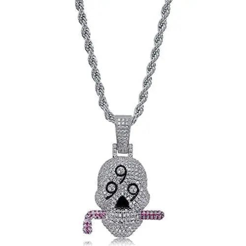 KMASAL Jewelry Hip Hop Iced Out Bling 999 skull Pendant 18K Gold Plated Chain Necklace for Men Women
