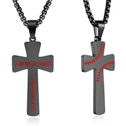 XIEXIELA Baseball Cross Pendant Necklaces, I CAN DO All Things Strength Bible Verse Stainless Steel Sport Necklace with Chain 22''+3''