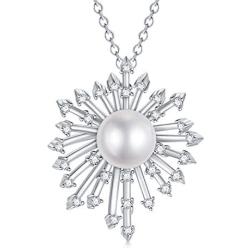 Zoeniya Dandelion Necklace s925 Sterling Silver Pendant Necklace with 7-8mm Freshwater Cultured Pearl Jewelry Gifts for Women Teen Girls Birthday Christmas Wedding Anniversary