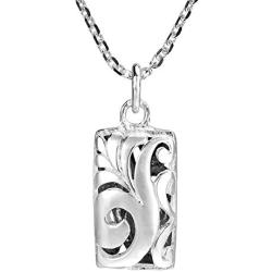 3D Filigree Swirls Square .925 Sterling Silver Pendant Necklace