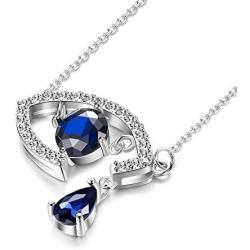 Sllaiss Sterling Silver Blue Sapphire Devils Eye Hanging with Teardrops Necklace for Women Fine Jewelry Gifts for Her, Set with Swarovski Zirconias