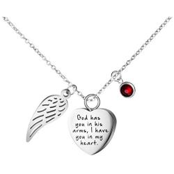 Joycuff Memorial Necklace for Women Urn Necklace for Ashes Heart 12 Colors Birthstone Cremation Ashes Keepsake with Angel Wing, God has You in his arms, Sympathy Gifts in Memory of Loss of Loved One