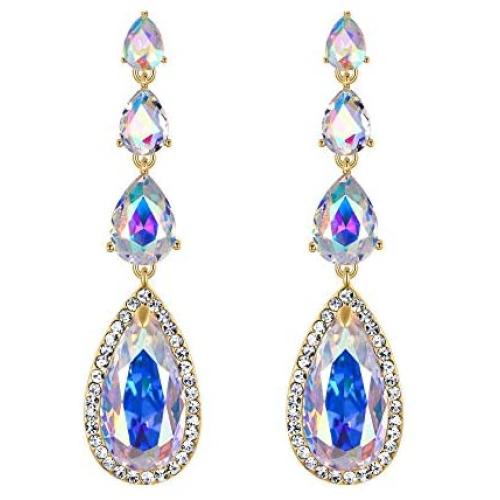 BriLove Womens Elegant Wedding Bridal Multi Teardrop Long Chandelier Dangle Earrings