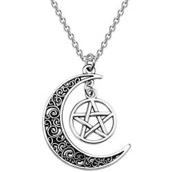 BEKECH Supernatural Inspired Gift Crescent Moon Charm Pentagram Pendant Necklace Devils Trap Symbol Jewelry Gift for Supernatural Lovers TV Show Lovers