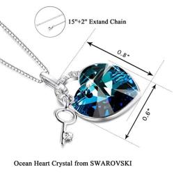 Sllaiss Ocean Heart Pendant Necklace for WomenOpen Your Heart with The KeyKey Necklace Made with Swarovski Crystals, Anniversary Jewelry Gift