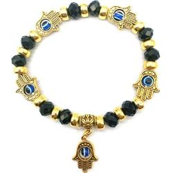 Homelavie Lucky Bling Beads Bracelet Blue Evil Eye and Golden Hamsa Hand Stretch Bracelets Protection Amulet Bangles for Girl/Women