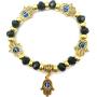 Homelavie Lucky Bling Beads Bracelet Blue Evil Eye and Golden Hamsa Hand Stretch Bracelets Protection Amulet Bangles for Girl/Women