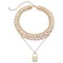 COLORFUL BLING Shiny Hip Hop Rhinestone Cuban Link Chain Lock Pendant Necklace with Bracelet Set Punk Cubic Zircon Layered Choker Necklace for Women Unisex Jewelry