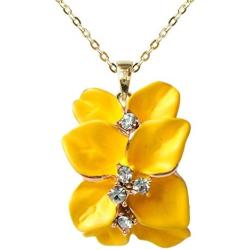 Navachi 18k Gold Plated Clear Crystal Enamel Leaves Flower Pendant Necklace 16''+2''