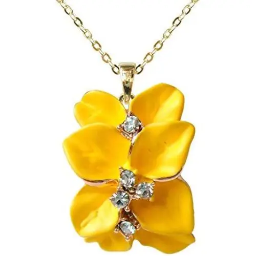 Navachi 18k Gold Plated Clear Crystal Enamel Leaves Flower Pendant Necklace 16''+2'' Navachi 18k Gold Plated Clear Crystal Enamel Leaves Flower Pendant Necklace 16''+2''