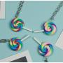 2pcs Cute Colorful Rainbow Lollipop Necklace Adjustable Long Sweater Chain Lovely Swirl Lollipop Candy Pendant Sugar Sweets Jewelry Set for Women Girl Men