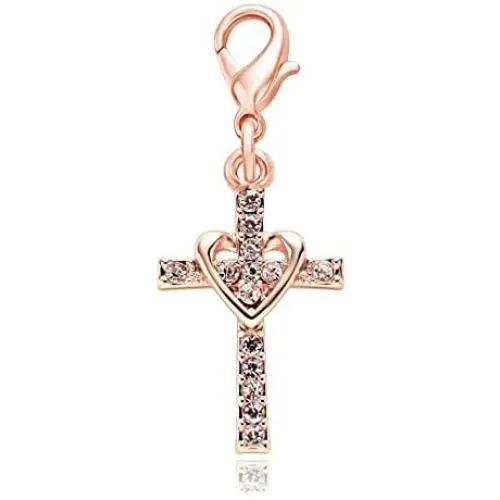 SENFAI Heart with Cross Crystal Personality Charms for Bracelet Pendant Necklace