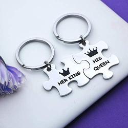 Matching Puzzle Piece Keychain Set Couple Keychain Gift for Lover Couple Jewelry cute couple gifts for him and her - HER KING & HIS QUEEN (king/queen KRP)