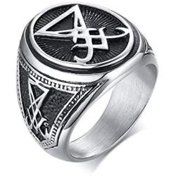 XUANPAI Mens Ring Stainless Steel Sigil of Lucifer Seal of Satan Devil Occult Symbol Signet Band,Size 8-12