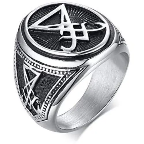 XUANPAI Mens Ring Stainless Steel Sigil of Lucifer Seal of Satan Devil Occult Symbol Signet Band,Size 8-12