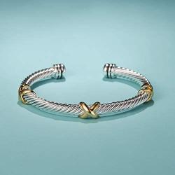 UNY Bracelet Designer Brand Inspired Antique Women Jewelry Cross Cable Wire Bangle Christmas Day Gifts (Triple No Stone)