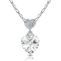 RIMAYZI Platinum-Plated Forever Love 3 Heart Crystals Necklace for Women Girl Pendant with Elegant Box Dainty Anniversary Jewelry Valentines Day Gifts for her