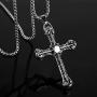 discountstore145 Pendant Necklace, Men Vintage Titanium Steel Jesus Cross Pendant Chain Necklace Party Jewelry Gift - Antique Silver