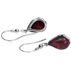 Black Cherry Amber Sterling Silver Fishhook Earrings