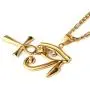 HZMAN Gold Stainless Steel Eye of Horus Egypt And Coptic Ankh Cross Religious Pendant Necklace 24'' Figaro Chain