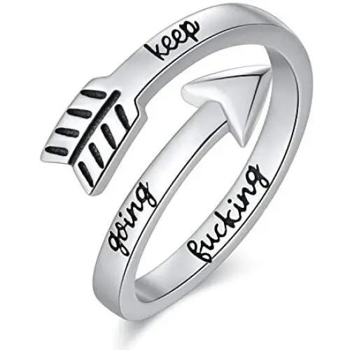 Sterling Silver Engraving Keep Going Ring Inspirational Jewelry Size Adjustable Personality Encouragement Mantra cuff rings for Women Teens Girls gift box Sterling Silver Engraving Keep Going Ring Inspirational Jewelry Size Adjustable Personality Encouragement Mantra cuff rings for Women Teens Girls gift box