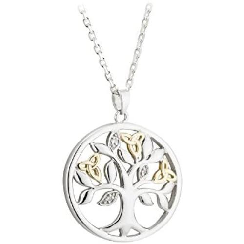 Solvar Silver & 10K Diamond Tree of Life Pendant Necklace
