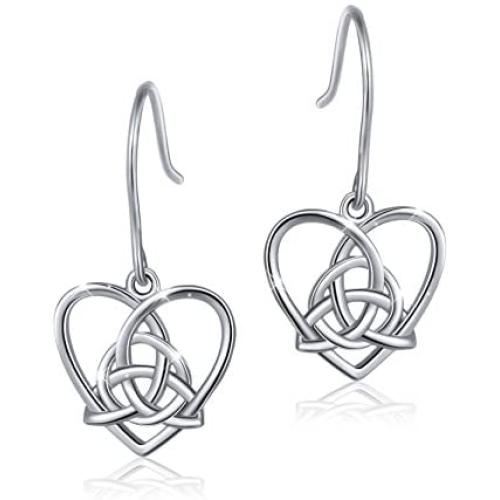 925 Sterling Silver Good Luck Irish Celtic Knot Triangle Vintage Love Heart Earring